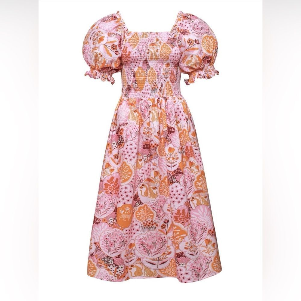 NEW Jessie Zhao Mountain Imagination Smocked Midi Dress Size Small - Picture 8 of 8